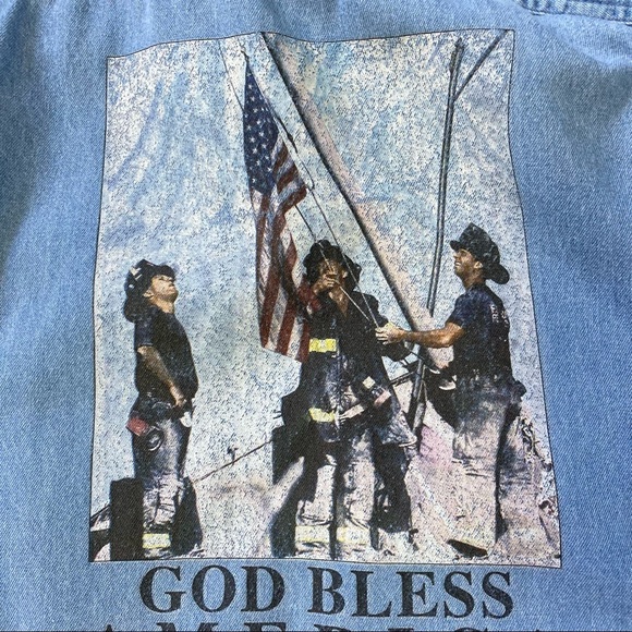 Paradise Point Sportswear Long Sleeve Denim Button Shirt 9/11 Theme 2001 Flawed - Picture 11 of 11